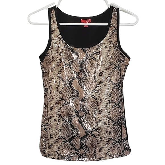 1275 * Bongo Snakeskin Sequin Tank Tan Black Size S - Picture 1 of 7